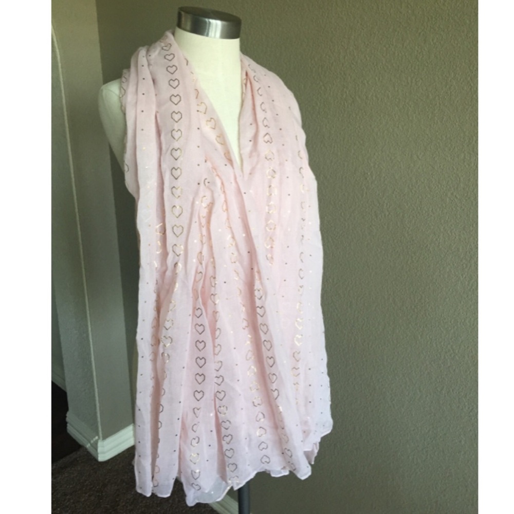 Pink Gauzy Scarf with Foil Hearts